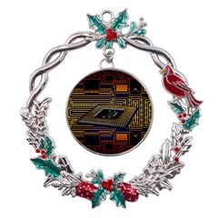 Processor Cpu Board Circuit Metal X mas Wreath Holly Leaf Ornament by Wav3s