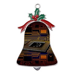 Processor Cpu Board Circuit Metal Holly Leaf Bell Ornament by Wav3s