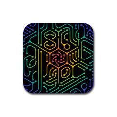 Circuit Hexagonal Geometric Pattern Background Pattern Rubber Coaster (square) by Wav3s