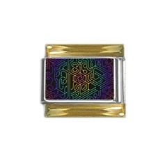 Circuit Hexagonal Geometric Pattern Background Pattern Gold Trim Italian Charm (9mm)