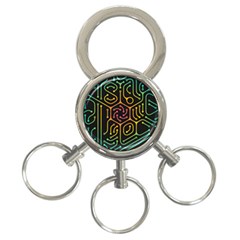 Circuit Hexagonal Geometric Pattern Background Pattern 3-Ring Key Chain