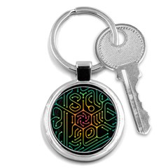 Circuit Hexagonal Geometric Pattern Background Pattern Key Chain (Round)