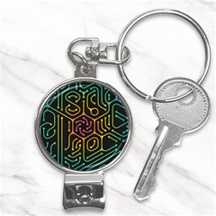 Circuit Hexagonal Geometric Pattern Background Pattern Nail Clippers Key Chain by Wav3s