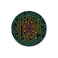 Circuit Hexagonal Geometric Pattern Background Pattern Magnet 3  (Round)