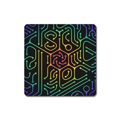 Circuit Hexagonal Geometric Pattern Background Pattern Square Magnet