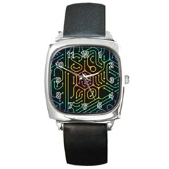 Circuit Hexagonal Geometric Pattern Background Pattern Square Metal Watch