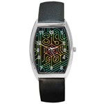 Circuit Hexagonal Geometric Pattern Background Pattern Barrel Style Metal Watch Front