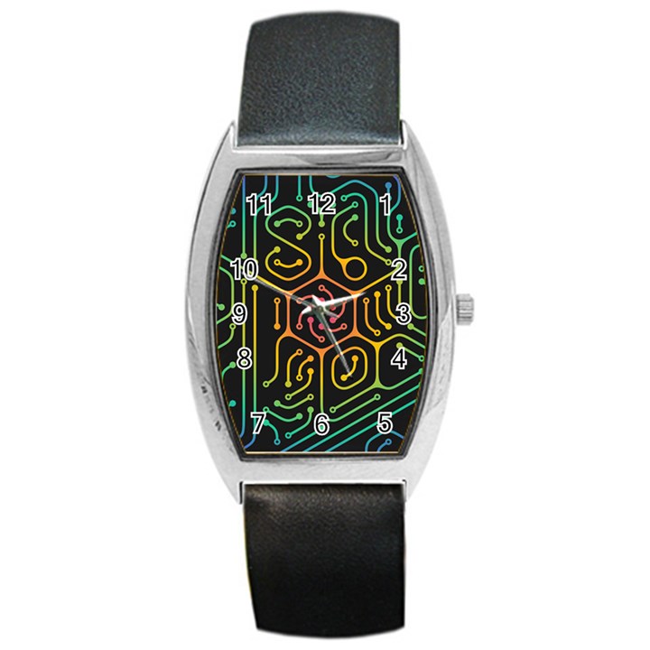 Circuit Hexagonal Geometric Pattern Background Pattern Barrel Style Metal Watch