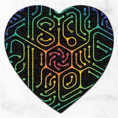 Circuit Hexagonal Geometric Pattern Background Pattern Jigsaw Puzzle (Heart)