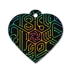 Circuit Hexagonal Geometric Pattern Background Pattern Dog Tag Heart (One Side)