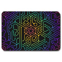 Circuit Hexagonal Geometric Pattern Background Pattern Large Doormat by Wav3s