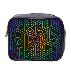 Circuit Hexagonal Geometric Pattern Background Pattern Mini Toiletries Bag (Two Sides)