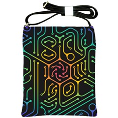 Circuit Hexagonal Geometric Pattern Background Pattern Shoulder Sling Bag