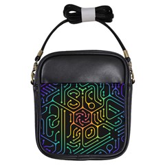 Circuit Hexagonal Geometric Pattern Background Pattern Girls Sling Bag