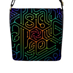 Circuit Hexagonal Geometric Pattern Background Pattern Flap Closure Messenger Bag (L)