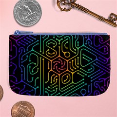 Circuit Hexagonal Geometric Pattern Background Pattern Large Coin Purse by Wav3s