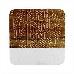 Circuit Hexagonal Geometric Pattern Background Pattern Marble Wood Coaster (Square)