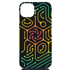 Circuit Hexagonal Geometric Pattern Background Pattern iPhone 14 Plus Black UV Print Case