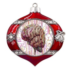 Brain Think Neurons Circuit Metal Snowflake And Bell Red Ornament by Wav3s