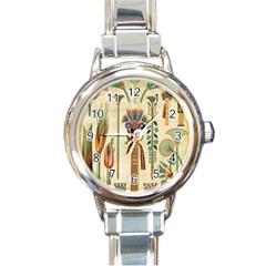 Egyptian Paper Papyrus Hieroglyphs Round Italian Charm Watch by Wav3s