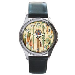 Egyptian Paper Papyrus Hieroglyphs Round Metal Watch by Wav3s