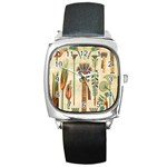 Egyptian Paper Papyrus Hieroglyphs Square Metal Watch Front