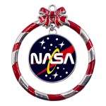 Nasa Insignia Metal Red Ribbon Round Ornament Front