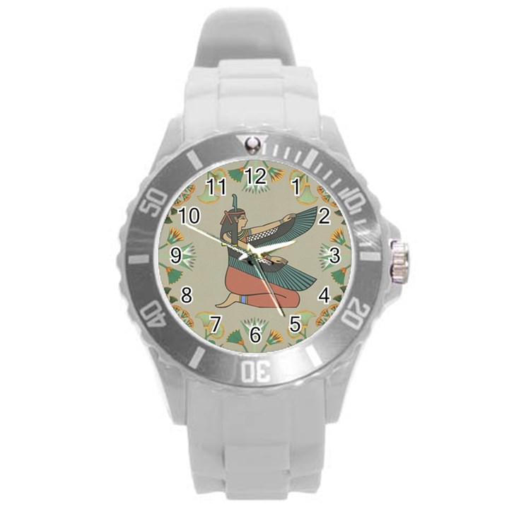 Egyptian woman wing Round Plastic Sport Watch (L)