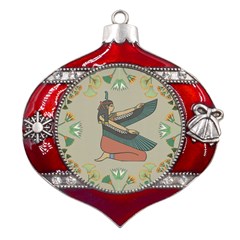 Egyptian Woman Wing Metal Snowflake And Bell Red Ornament by Wav3s