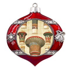 Egyptian Architecture Column Metal Snowflake And Bell Red Ornament by Wav3s