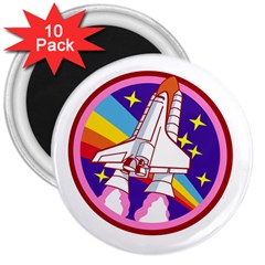 Badge-patch-pink-rainbow-rocket 3  Magnets (10 Pack)  by Wav3s