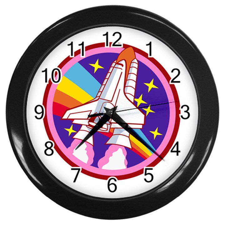 Badge-patch-pink-rainbow-rocket Wall Clock (Black)