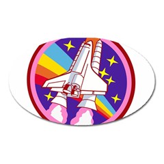 Badge-patch-pink-rainbow-rocket Oval Magnet by Wav3s