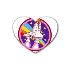 Badge-patch-pink-rainbow-rocket Rubber Coaster (heart) by Wav3s