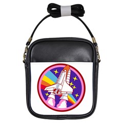 Badge-patch-pink-rainbow-rocket Girls Sling Bag by Wav3s