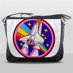 Badge-patch-pink-rainbow-rocket Messenger Bag by Wav3s