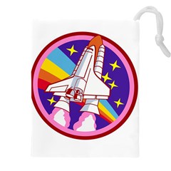 Badge-patch-pink-rainbow-rocket Drawstring Pouch (4xl) by Wav3s