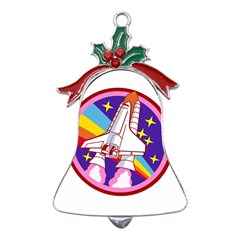 Badge-patch-pink-rainbow-rocket Metal Holly Leaf Bell Ornament by Wav3s