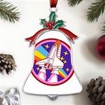 Badge-patch-pink-rainbow-rocket Metal Holly Leaf Bell Ornament Front