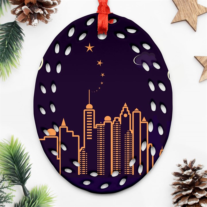 Skyscraper-town-urban-towers Oval Filigree Ornament (Two Sides)