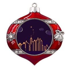 Skyscraper-town-urban-towers Metal Snowflake And Bell Red Ornament by Wav3s