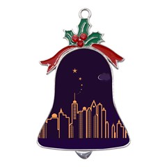 Skyscraper-town-urban-towers Metal Holly Leaf Bell Ornament by Wav3s