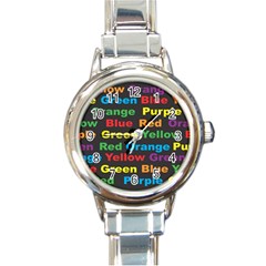 Red-yellow-blue-green-purple Round Italian Charm Watch by Wav3s