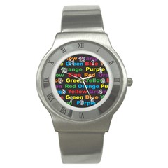 Red-yellow-blue-green-purple Stainless Steel Watch by Wav3s