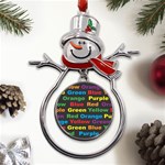 Red-yellow-blue-green-purple Metal Snowman Ornament Front