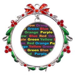 Red-yellow-blue-green-purple Metal X mas Wreath Ribbon Ornament by Wav3s