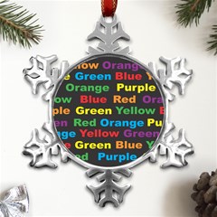 Red-yellow-blue-green-purple Metal Small Snowflake Ornament by Wav3s