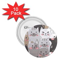 Cute Cats Seamless Pattern 1 75  Buttons (10 Pack) by Wav3s