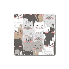 Cute Cats Seamless Pattern Square Magnet by Wav3s