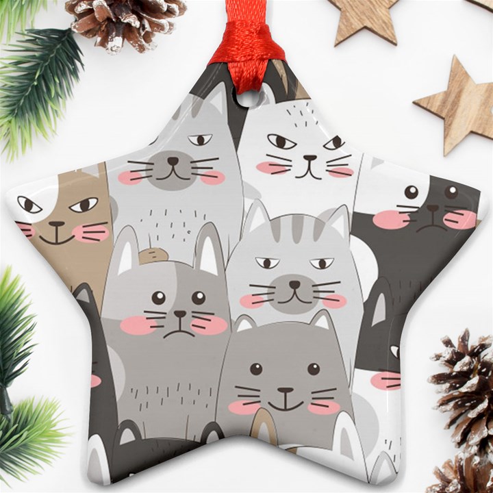 Cute Cats Seamless Pattern Star Ornament (Two Sides)